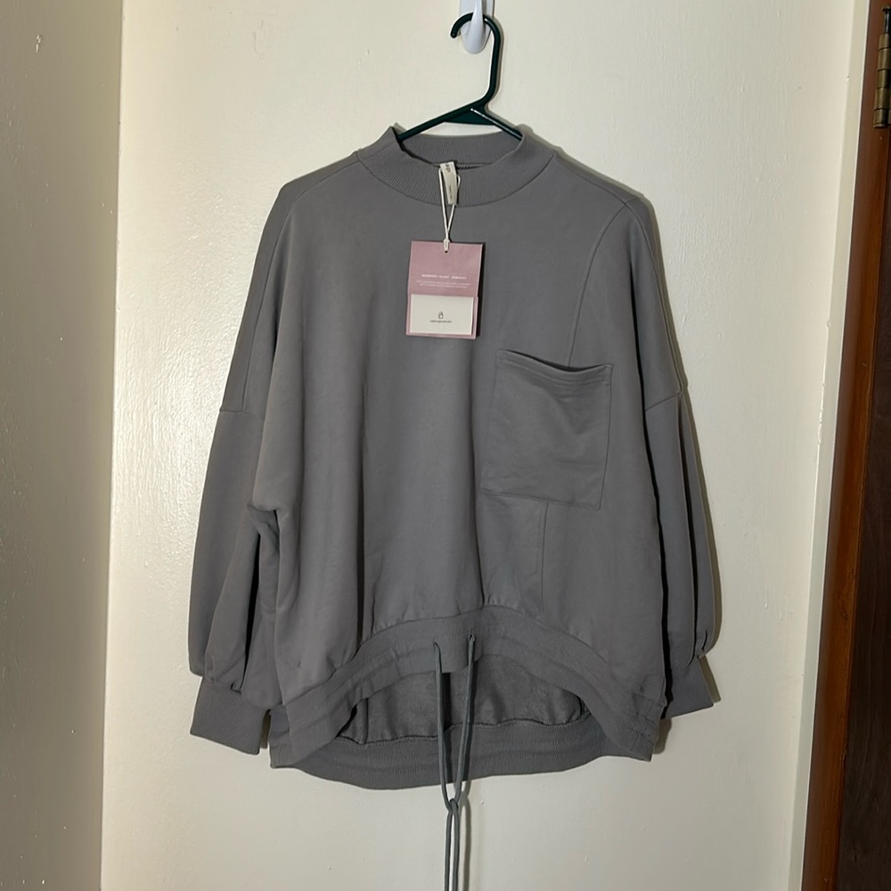 NWT Nap Loungewear Drawstring High Neck Sweatshirt Gray S